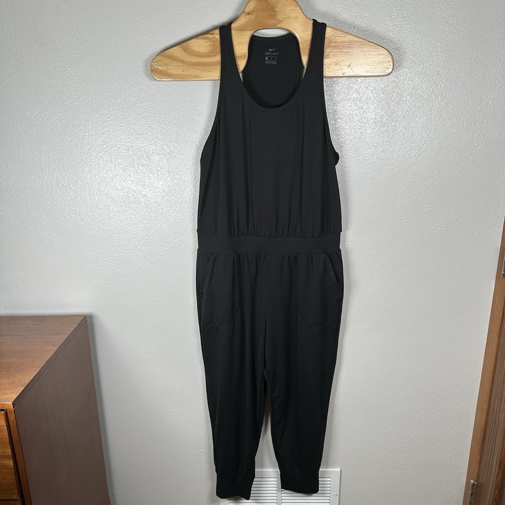 Nike Dri-Fit Yoga 7/8 Jumpsuit Womens Size Large Black Jogger Athleisure Active